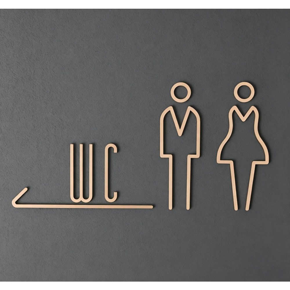 Home Bathroom Door Signs - Brass Restroom Door Sign, Gold Bathroom