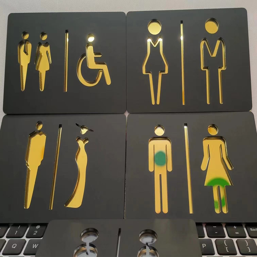 Home Bathroom Door Signs - Matte Black Gold Toilet Sign Plate