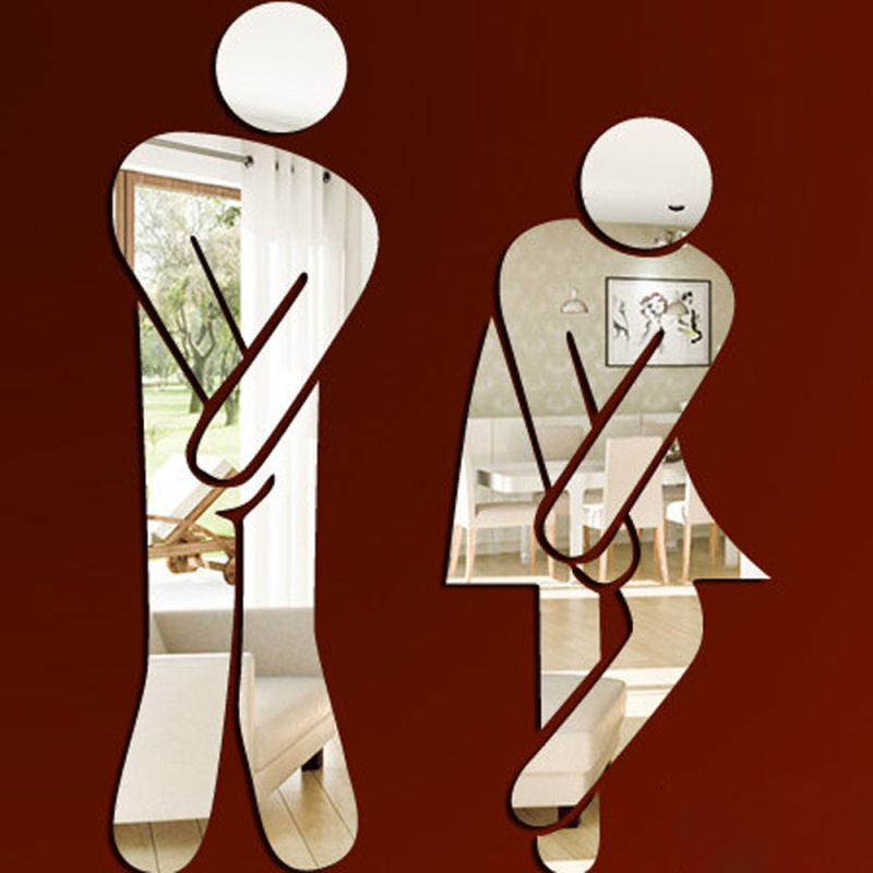 Home Bathroom Door Signs - 3D Acrylic Mirror Toilet Door Sign