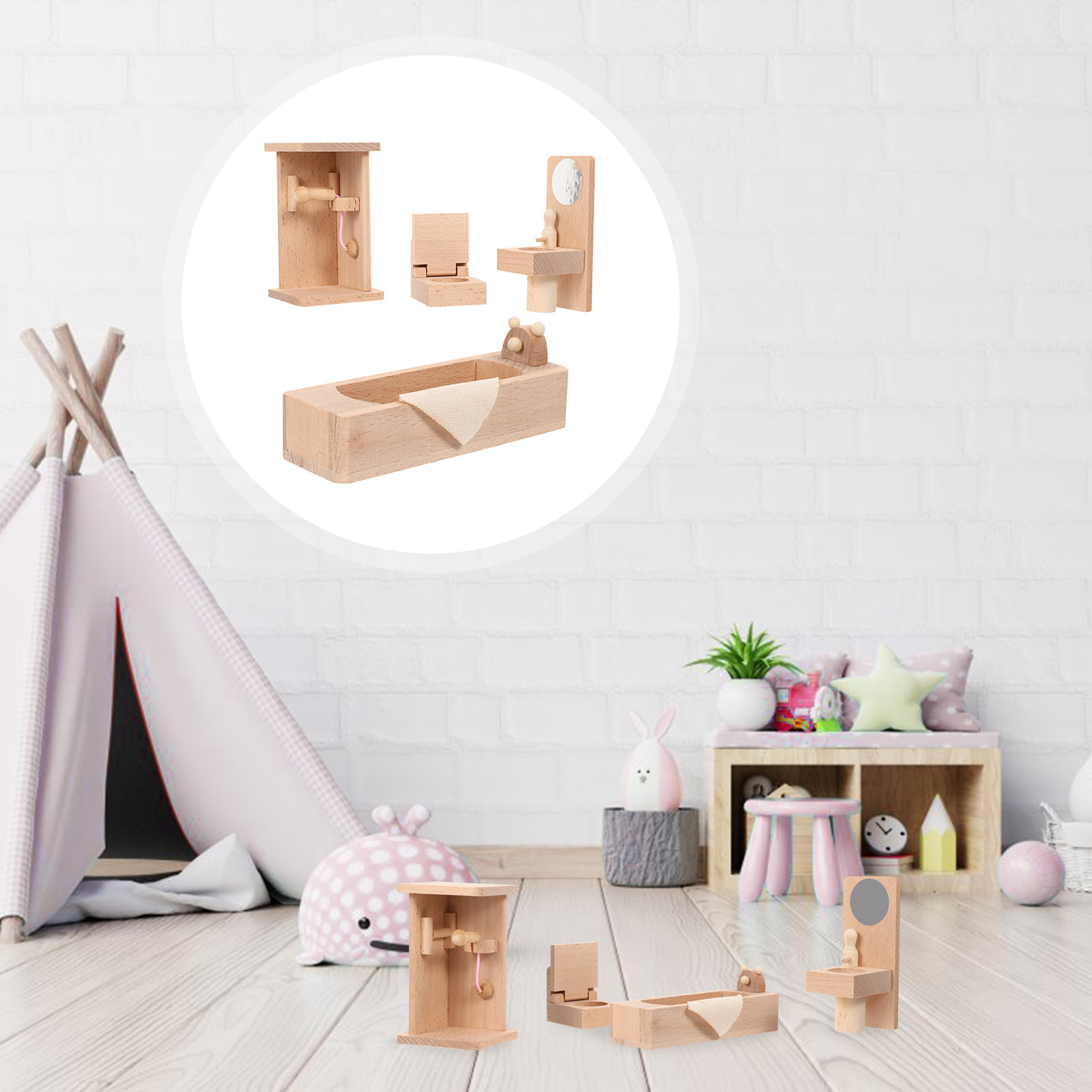 Tiny Home Bathroom Kit - 1Set Safe Natural Wood Mini Bathroom