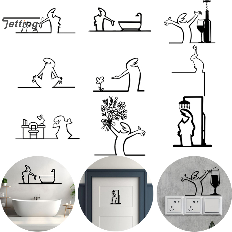 Home Bathroom Door Signs - Black Shower Figure Wall Decoration Minimalist
