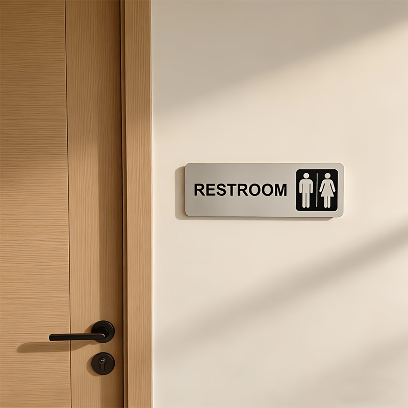 Home Bathroom Door Signs - 1Pcs Brushed Metal Restroom Sign Self