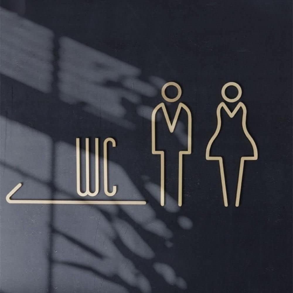 Home Bathroom Door Signs - Self Adhesive Brass WC Sign Restroom