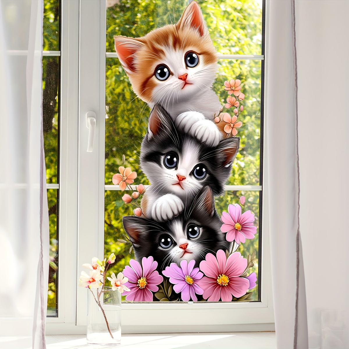 Home One Bathroom - 1Pc Cute Kitten Jenga Butterfly Floral