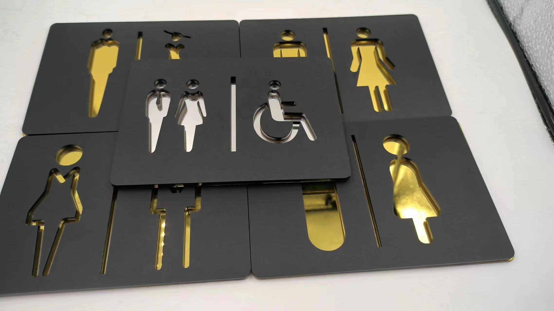 Matte Black Gold Toilet Sign P - Home Bathroom Door Signs 评论和价格