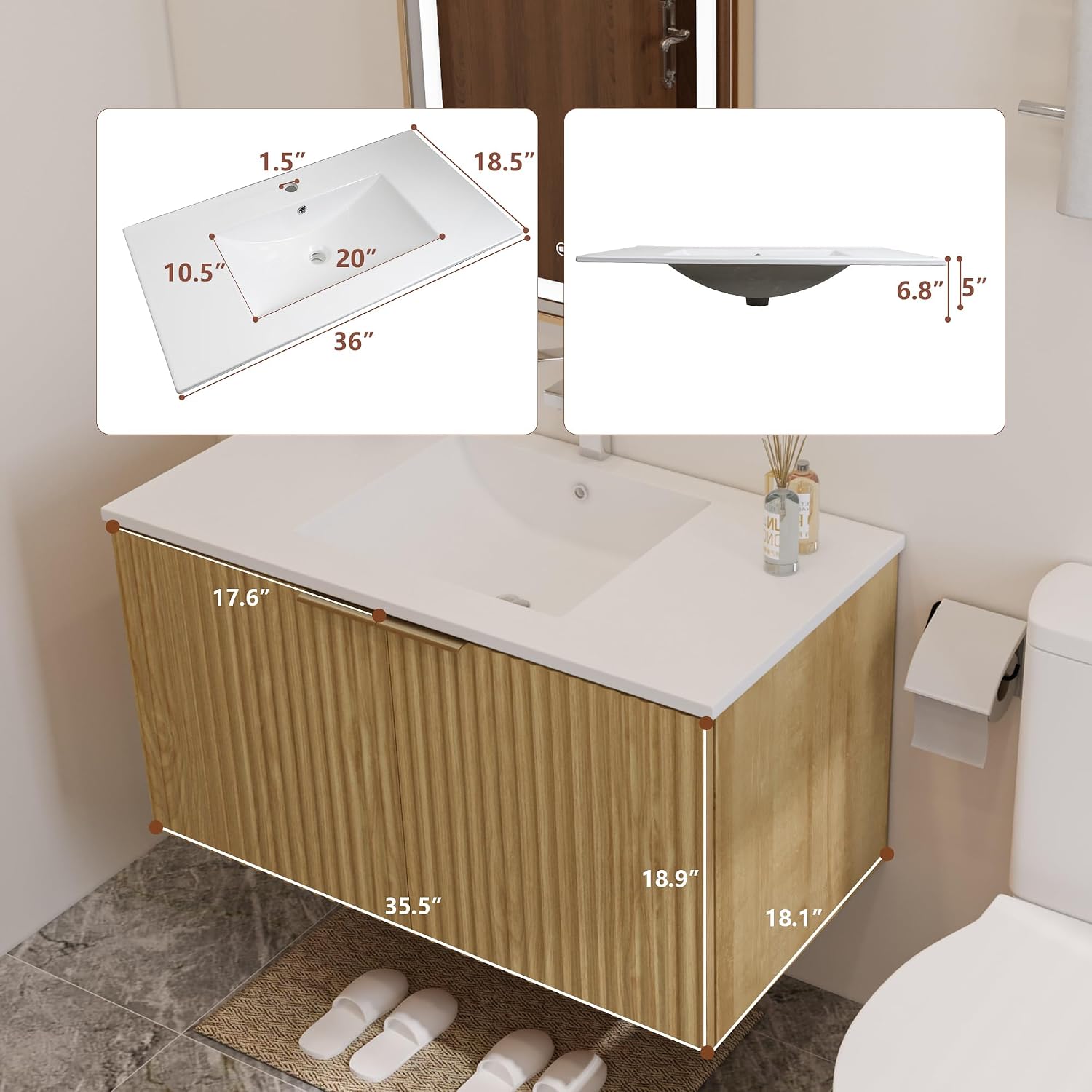 Modern Floating Bathroom Vanit - Home Bathroom 评论和价格