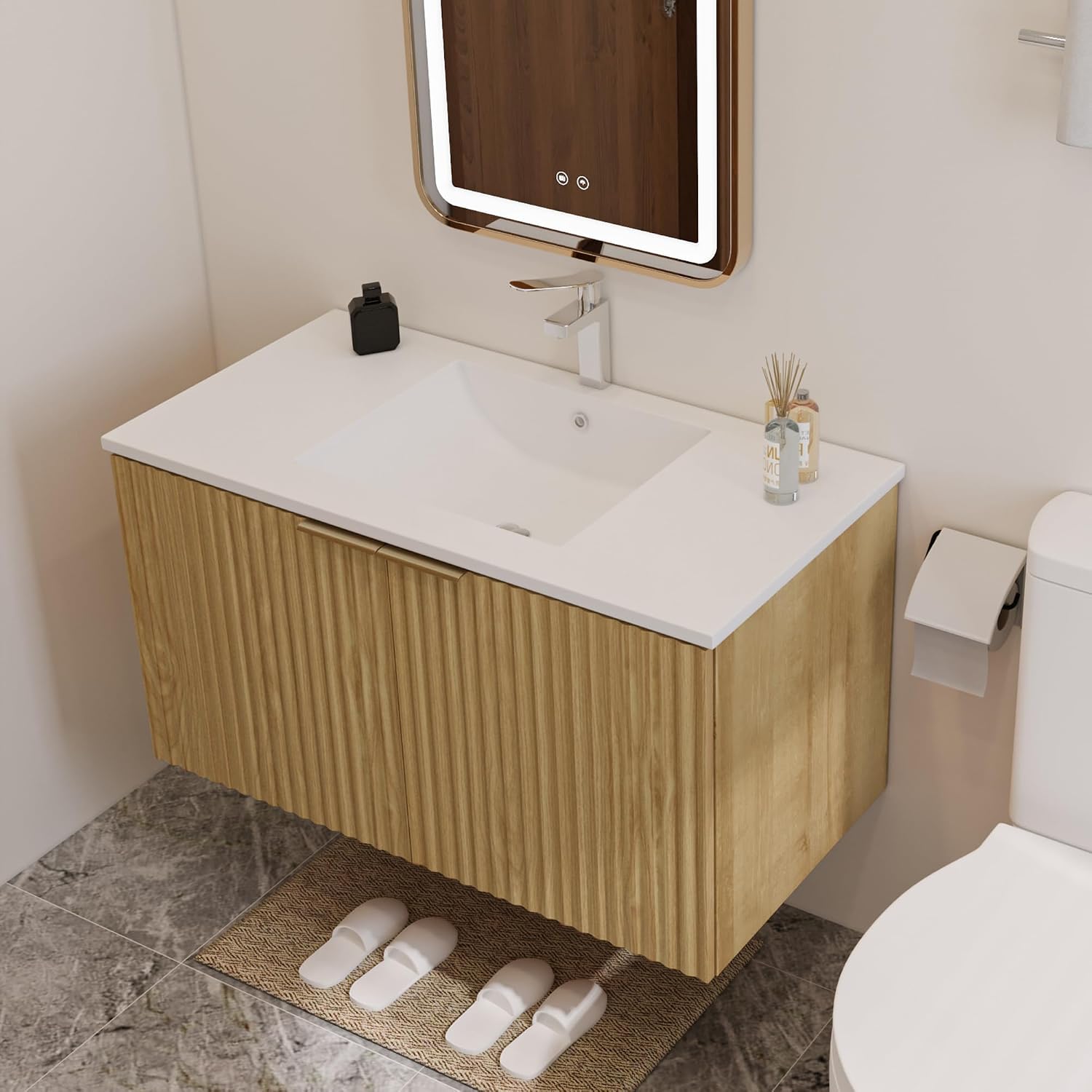 Modern Floating Bathroom Vanit - Home Bathroom 评论和价格