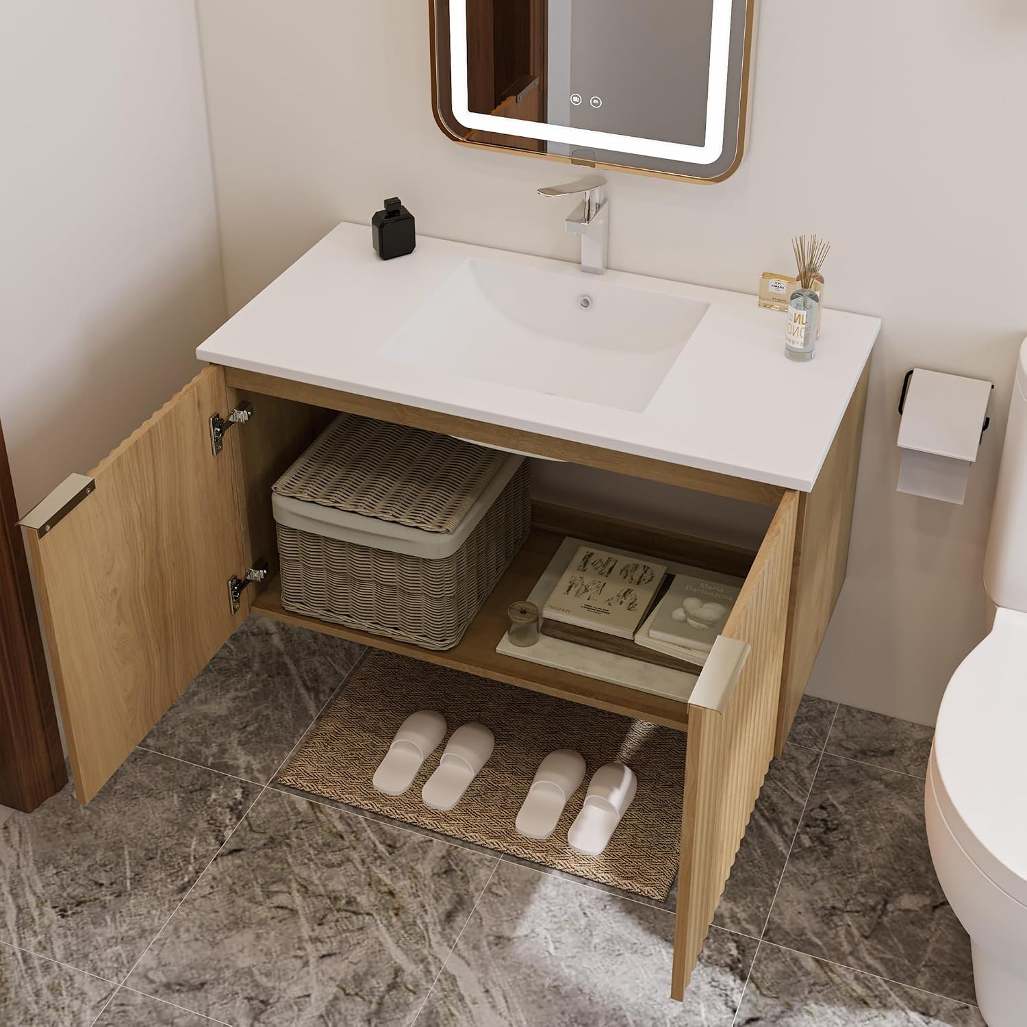 Modern Floating Bathroom Vanit - Home Bathroom 评论和价格