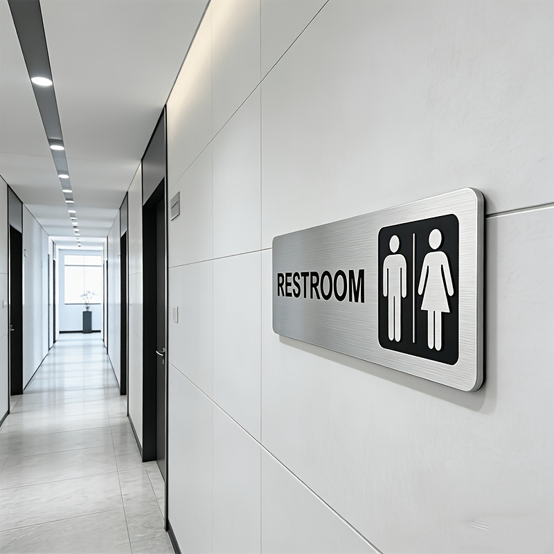 1Pcs Brushed Metal Restroom Si - Home Bathroom Door Signs 评论和价格