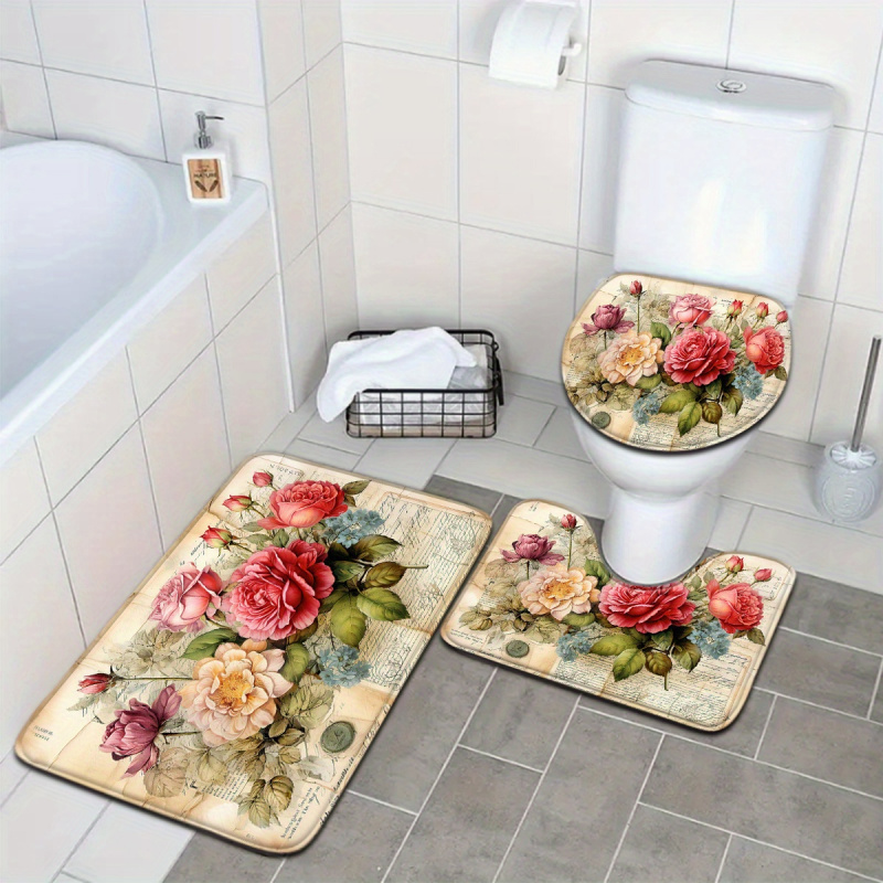 VIKAMA Vintage Floral Bath Mat - Zara Home Bathroom Rug 评论和价格