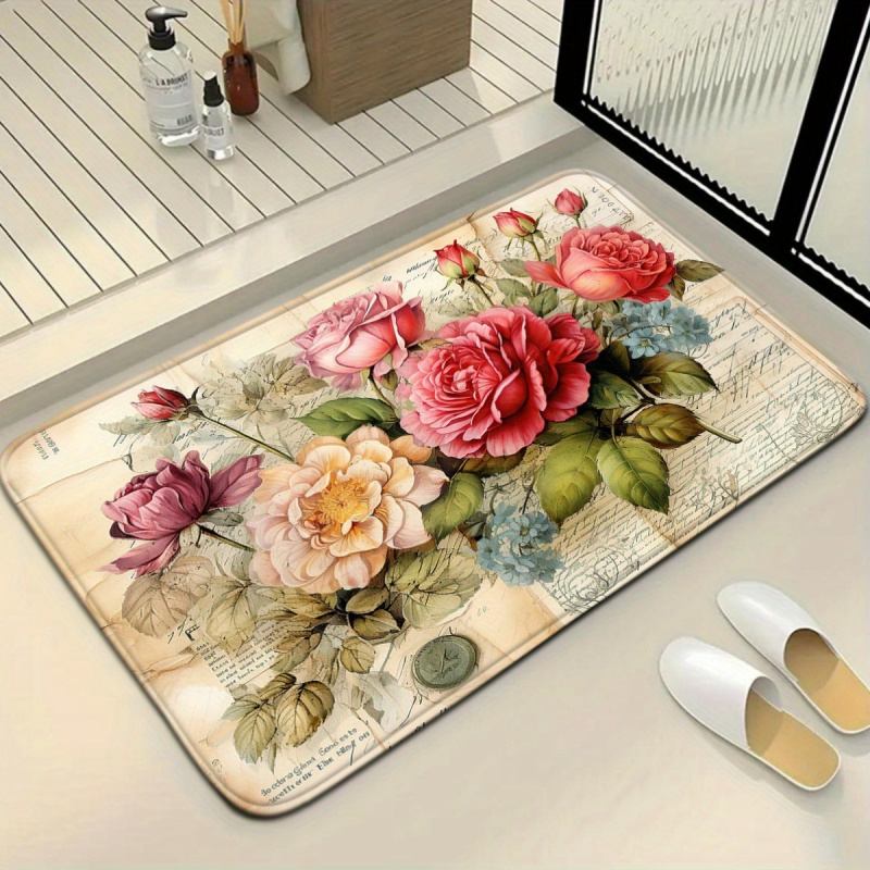 VIKAMA Vintage Floral Bath Mat - Zara Home Bathroom Rug 评论和价格