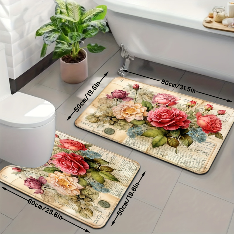 VIKAMA Vintage Floral Bath Mat - Zara Home Bathroom Rug 评论和价格