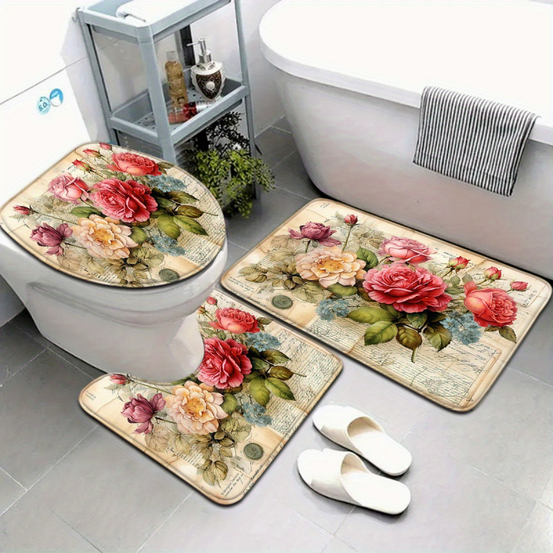 VIKAMA Vintage Floral Bath Mat - Zara Home Bathroom Rug 评论和价格