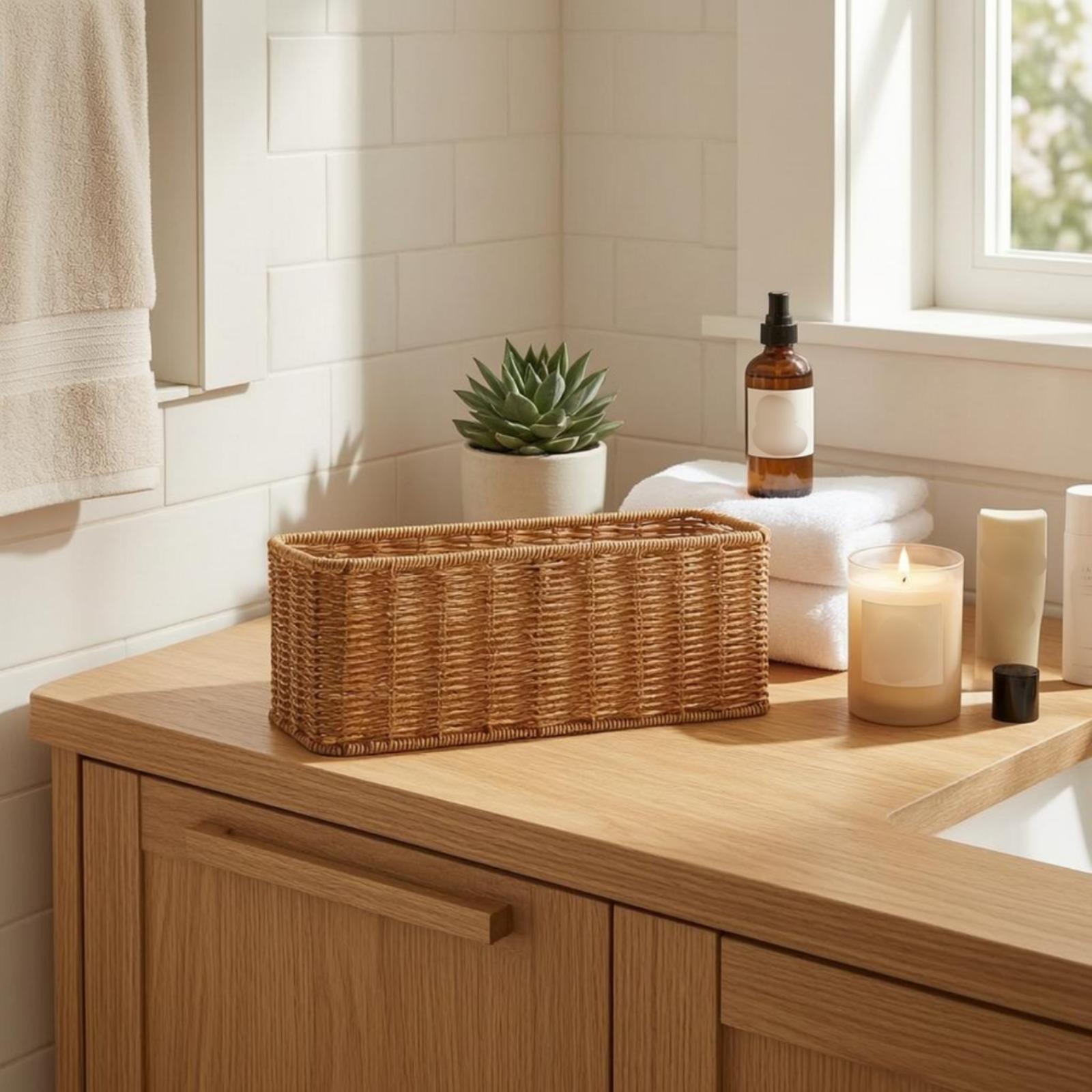 Plastic Rattan Bathroom Storag - Home Essentials Bathroom Accessories 评论和价格